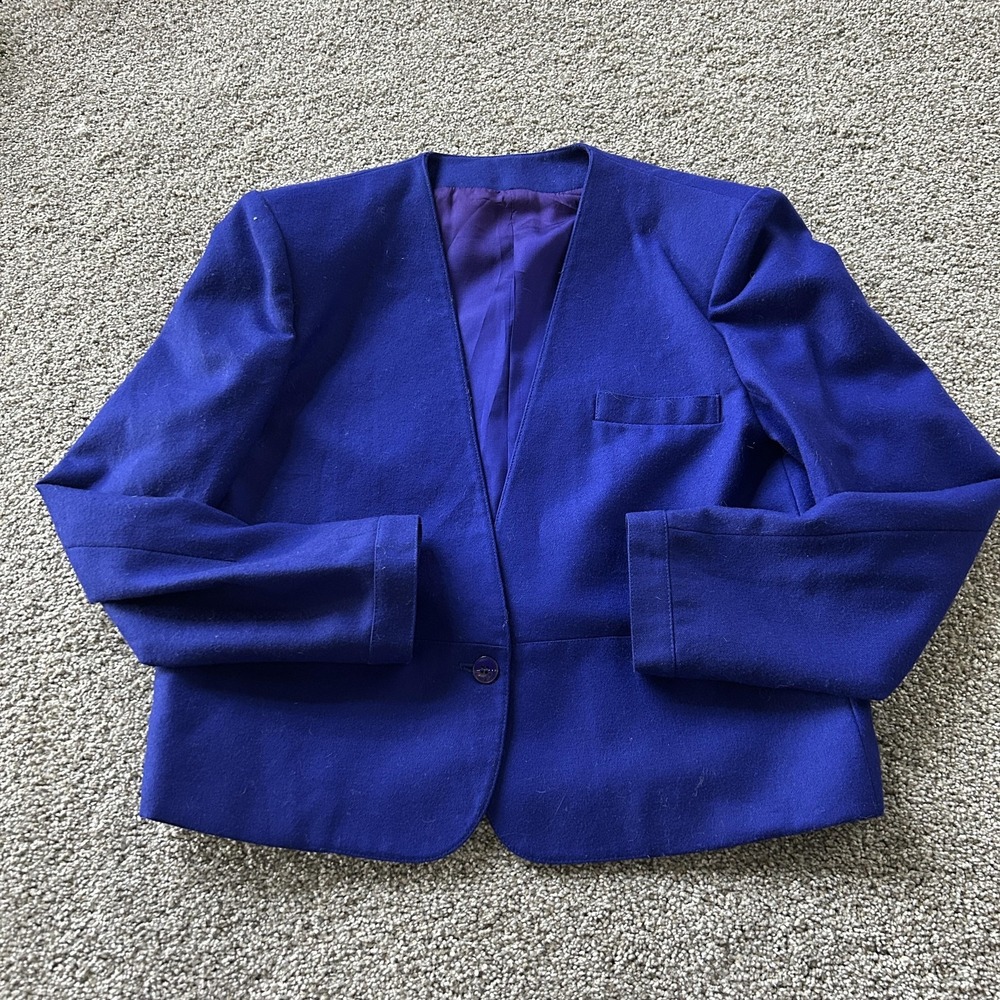 Alfred Sung Blazer Jacket Womens 10 Blue Wool One Button Lined Workwear Office
